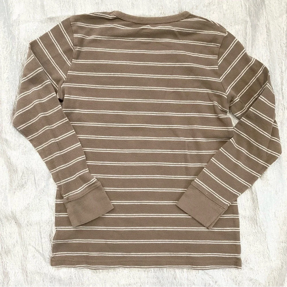 The Childrens‎ Place Boys Brown White Striped Waffle Knit Thermal Shirt L 10/12